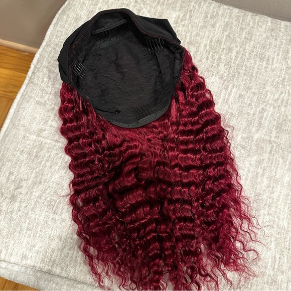 20” Burgundy 99J Deep Wave Headband wig 100% Human Hair 150% Density It#SD - Picture 7 of 12